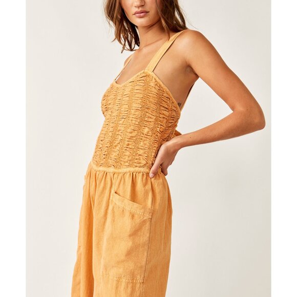 Free People forever and always Yellow Melo Pearl jumpsuit size xl - Picture 8 of 14